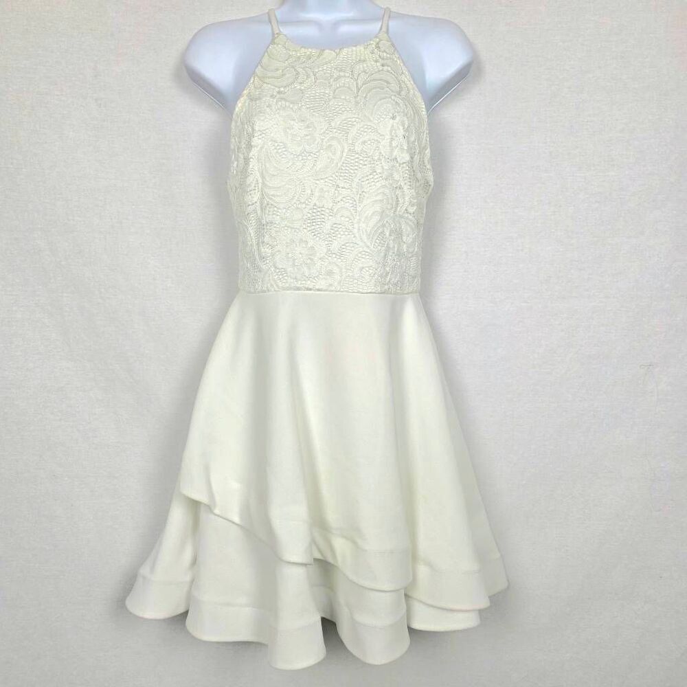 B. Darlin White Lace Halter Fit & Flare Dress Size 7/8
